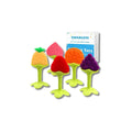 Cradle of Joy fruit-shaped silicone teething toys: pineapple, strawberry, orange slice, grapes, and peach. BPA-free.